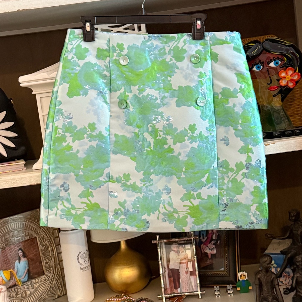 Abbey Glass Jessica Skirt Green Abstract Brocade sz XL - Picture 4 of 6